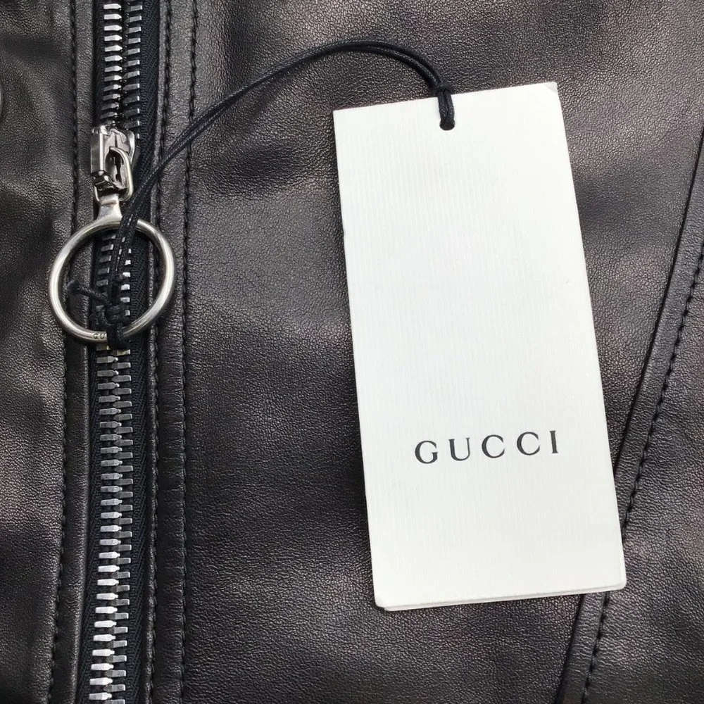 GUCCI BLACK CRYSTAL EMBELLISHED MOTO ZIP LAMBSKIN LEATHER JACKET - Picture 6 of 6